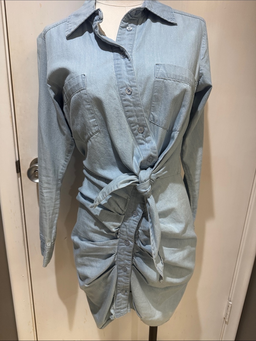 VENUS Light Blue Tie-Front Denim Mini Dress